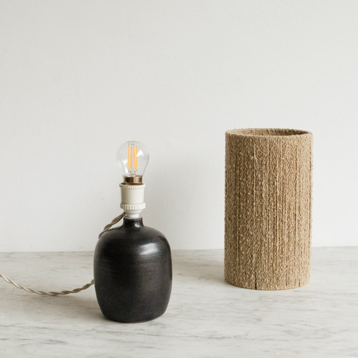 Petite Stoneware Lamp with Hemp Shade