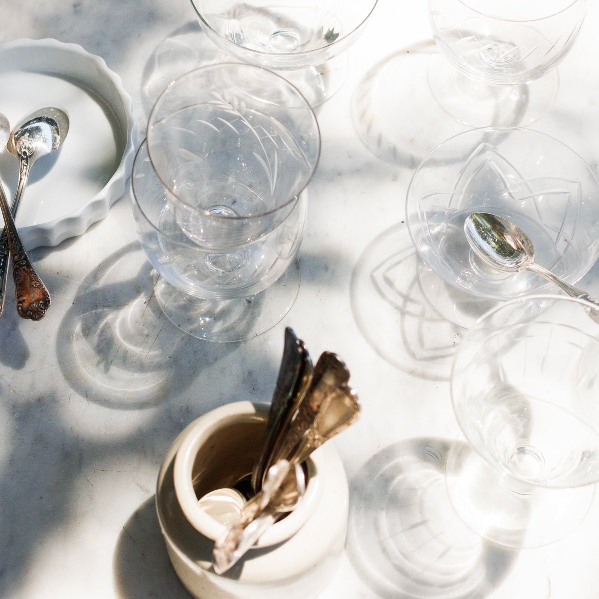 Pair of Vintage Etched Dessert Coupes