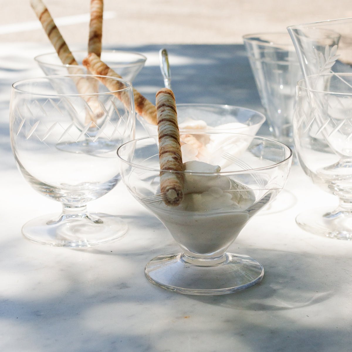 Pair of Vintage Etched Dessert Coupes