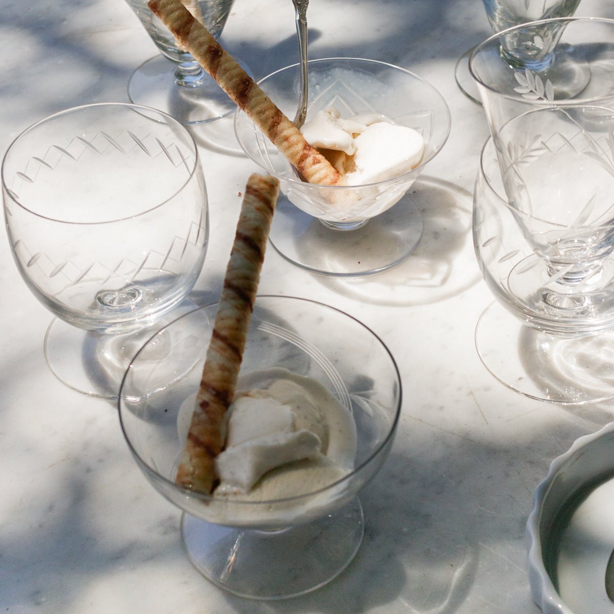 Pair of Vintage Etched Dessert Coupes