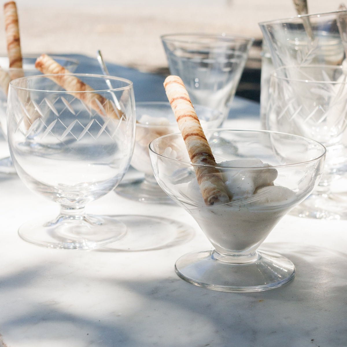 Pair of Vintage Etched Dessert Coupes