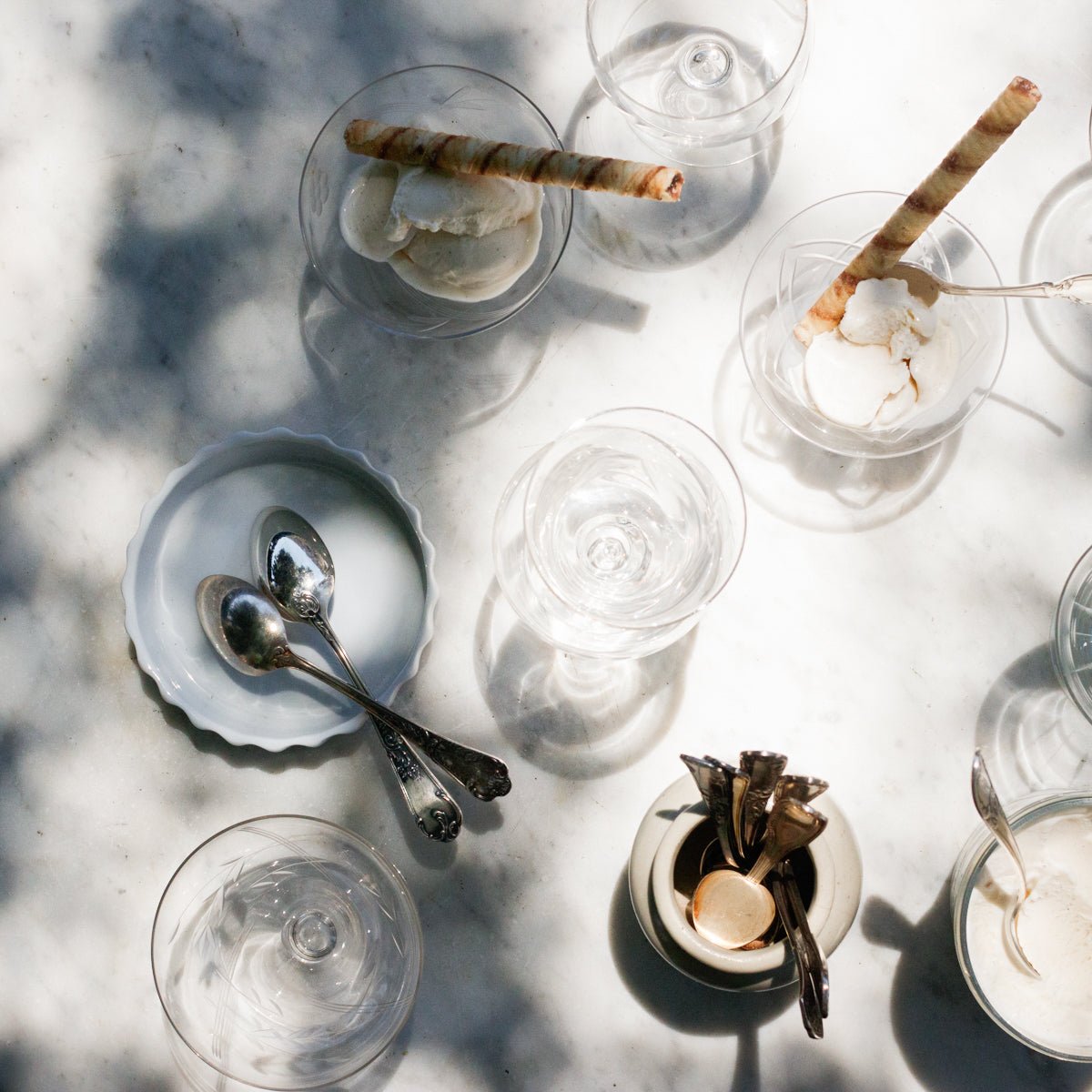 Pair of Vintage Etched Dessert Coupes