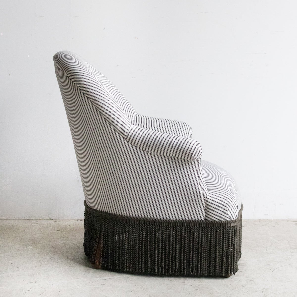 Vintage Crapaud Arm Chair | Ticking Stripe